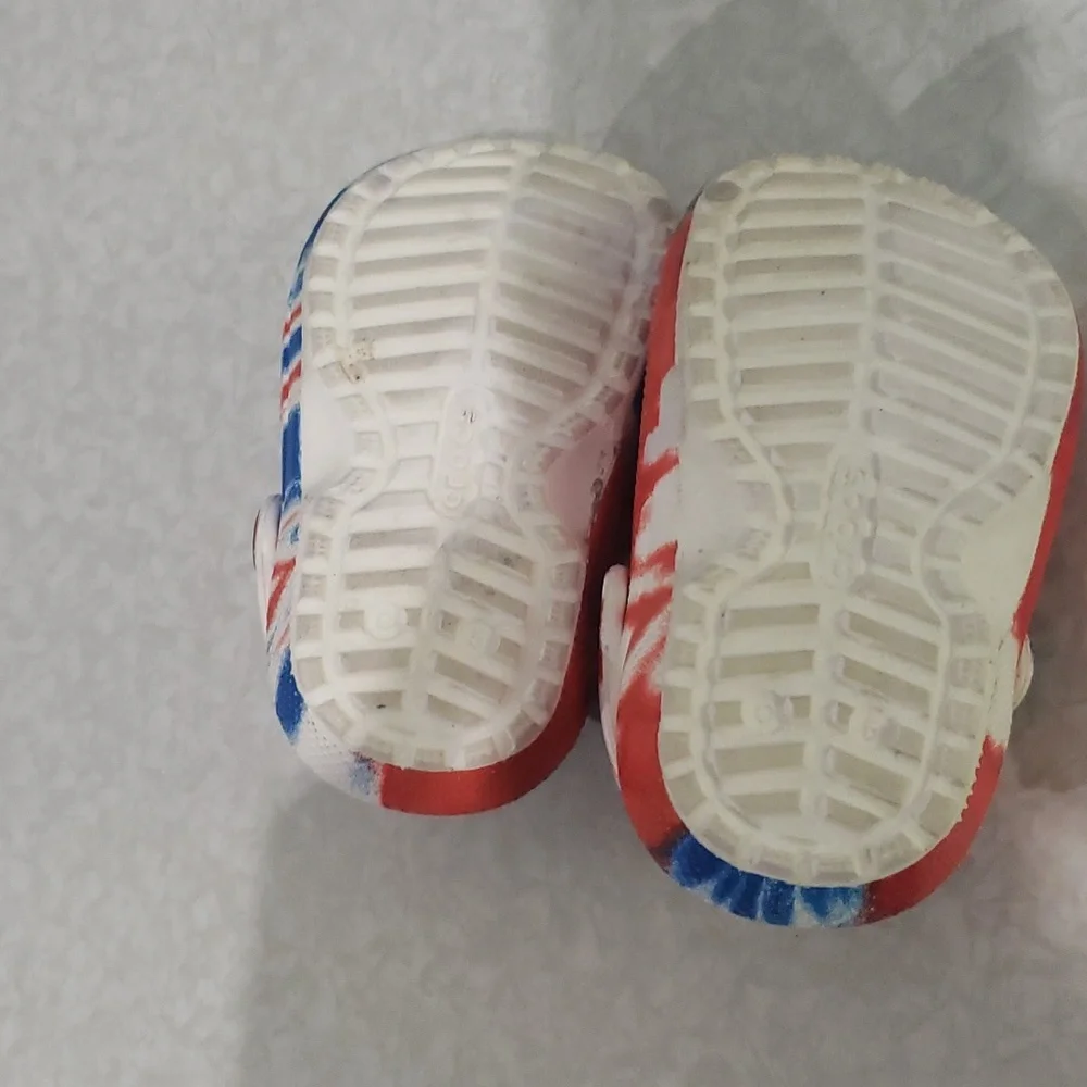 Toddler Crocs Red White Blue Tie‎ Dye Fur Lined Clog Shoes size C5